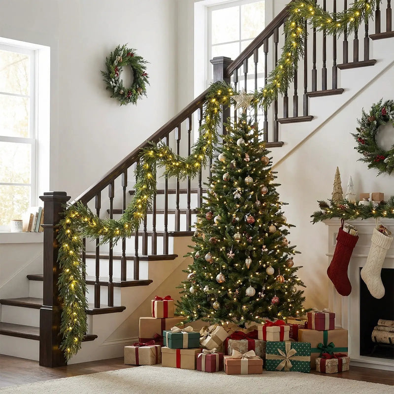 9 FT Pre-lit Artificial Cypress Christmas Garland with 50 Warm White LED Lights and 130 Branch Tips by DirectDeals