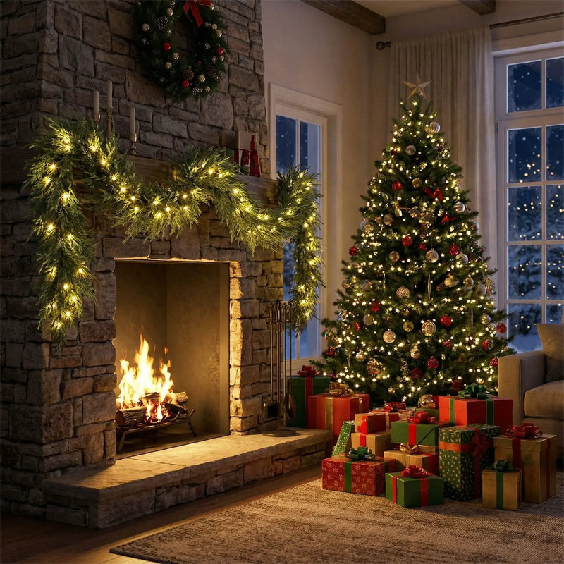 9 FT Pre-lit Artificial Cypress Christmas Garland with 50 Warm White LED Lights and 130 Branch Tips by DirectDeals