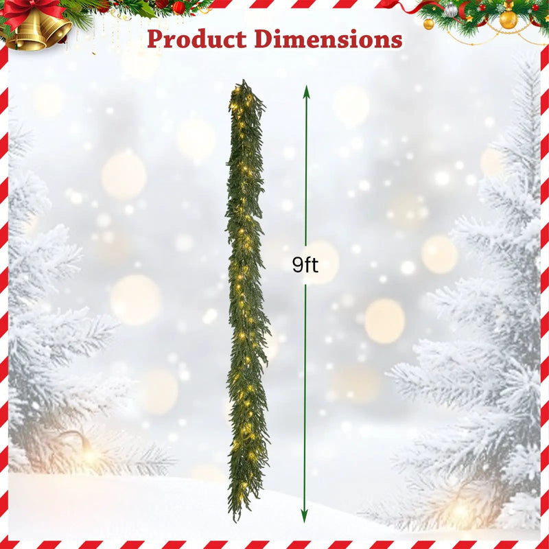 9 FT Pre-lit Artificial Cypress Christmas Garland with 50 Warm White LED Lights and 130 Branch Tips by DirectDeals