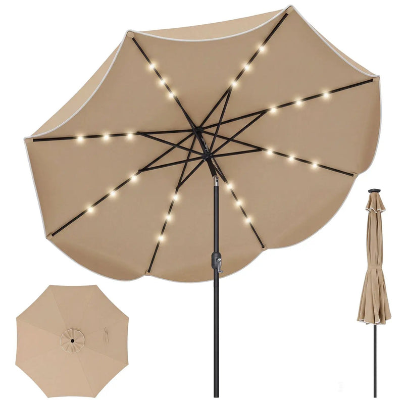 9 FT Scalloped Solar Patio Umbrella Market Table Umbrella with 24 LED Lights by DirectDeals