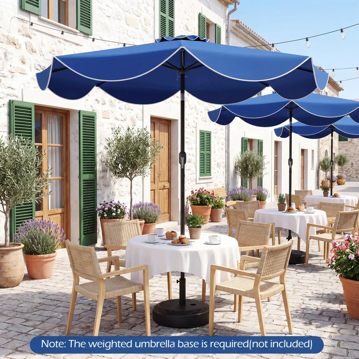 9 FT Scalloped Solar Patio Umbrella Market Table Umbrella with 24 LED Lights by DirectDeals