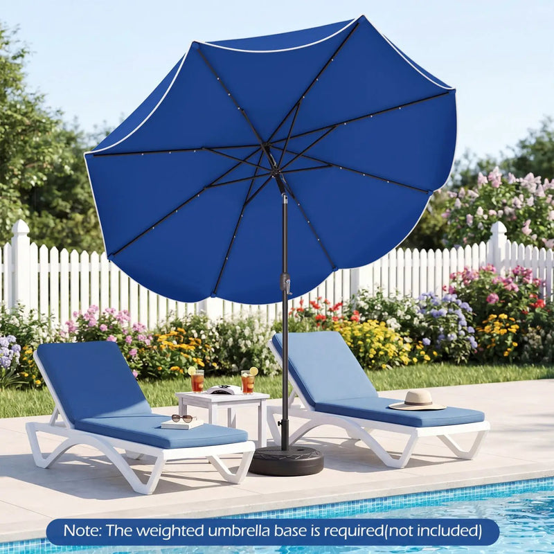 9 FT Scalloped Solar Patio Umbrella Market Table Umbrella with 24 LED Lights by DirectDeals