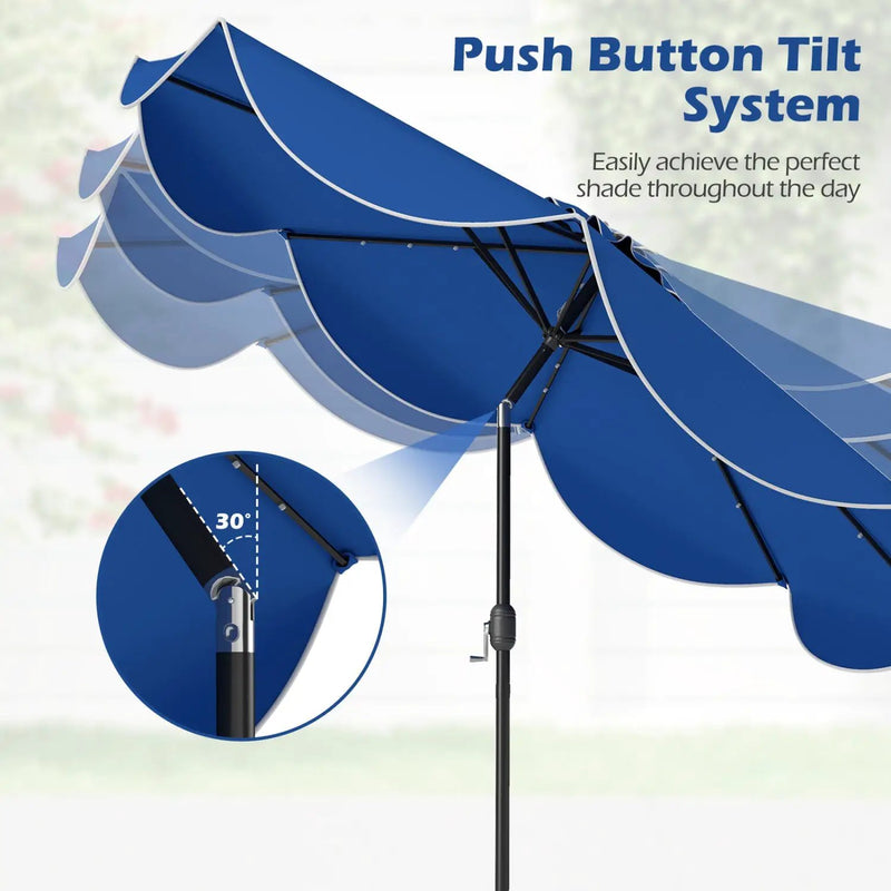 9 FT Scalloped Solar Patio Umbrella Market Table Umbrella with 24 LED Lights by DirectDeals