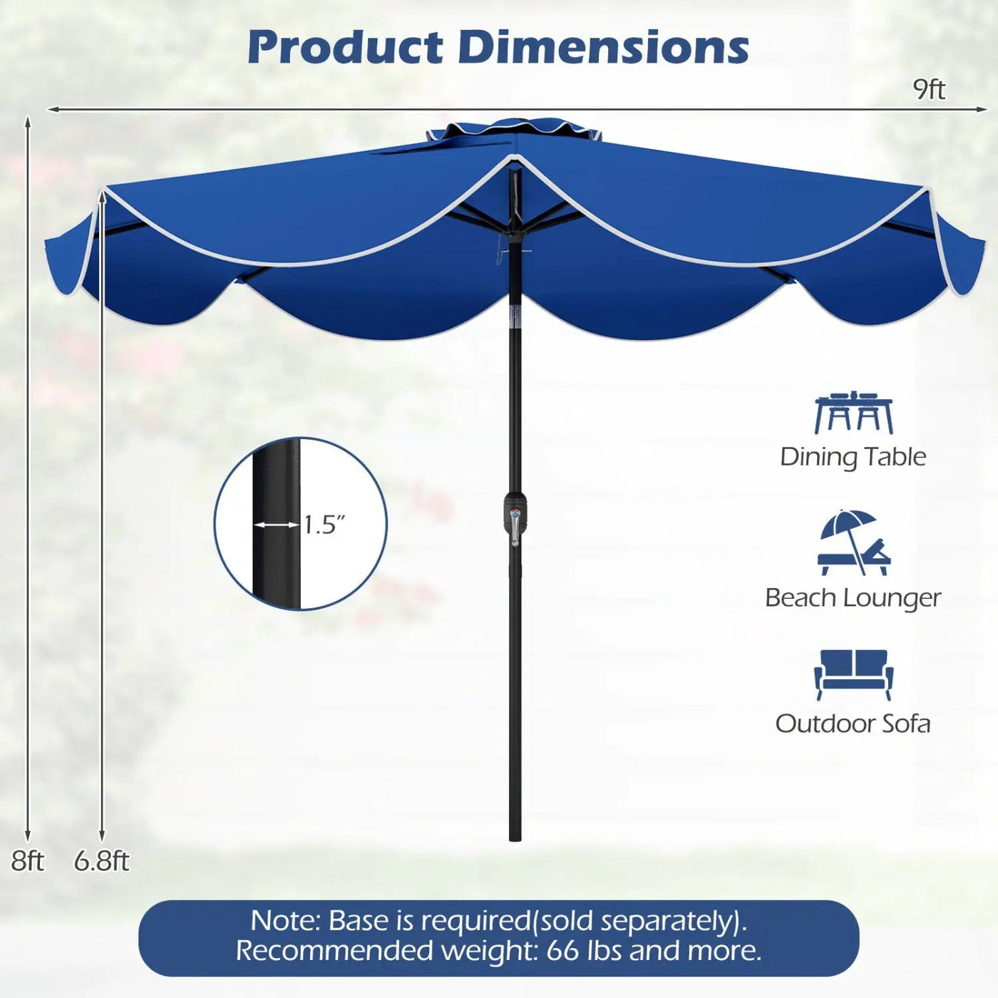 9 FT Scalloped Solar Patio Umbrella Market Table Umbrella with 24 LED Lights by DirectDeals