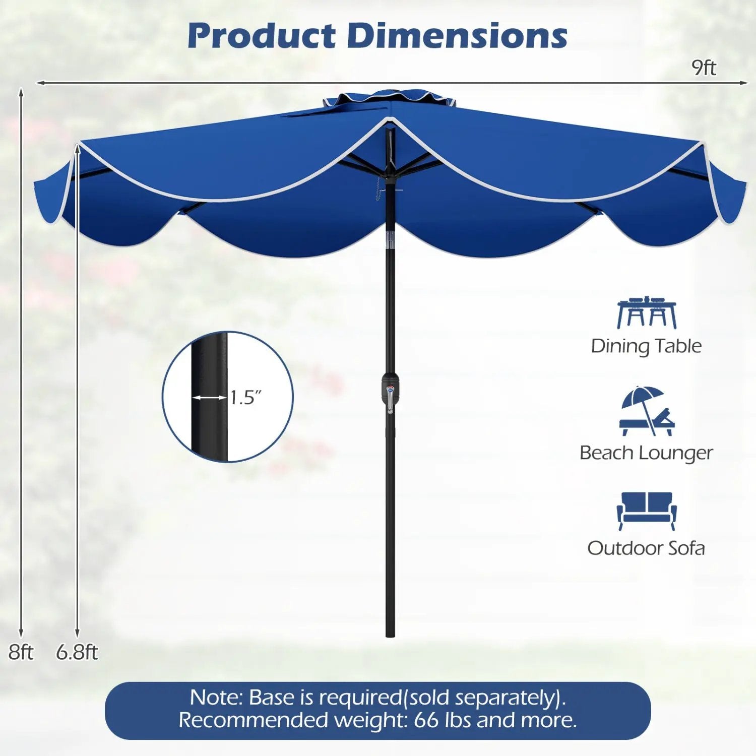 9 FT Scalloped Solar Patio Umbrella Market Table Umbrella with 24 LED Lights by DirectDeals