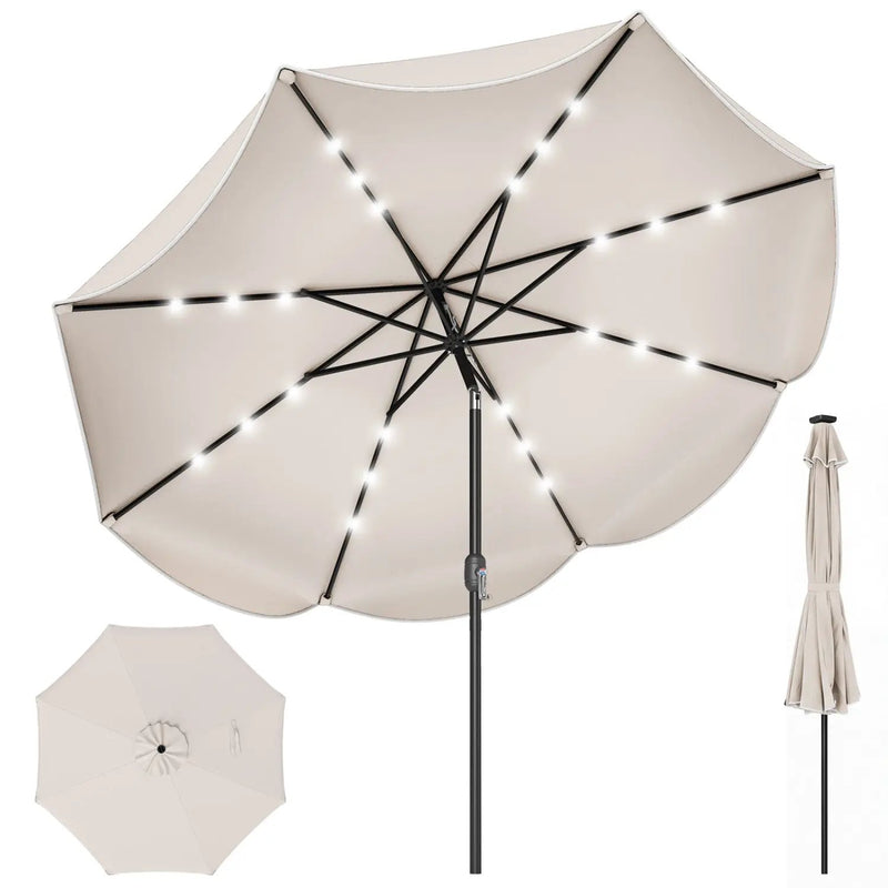 9 FT Scalloped Solar Patio Umbrella Market Table Umbrella with 24 LED Lights by DirectDeals