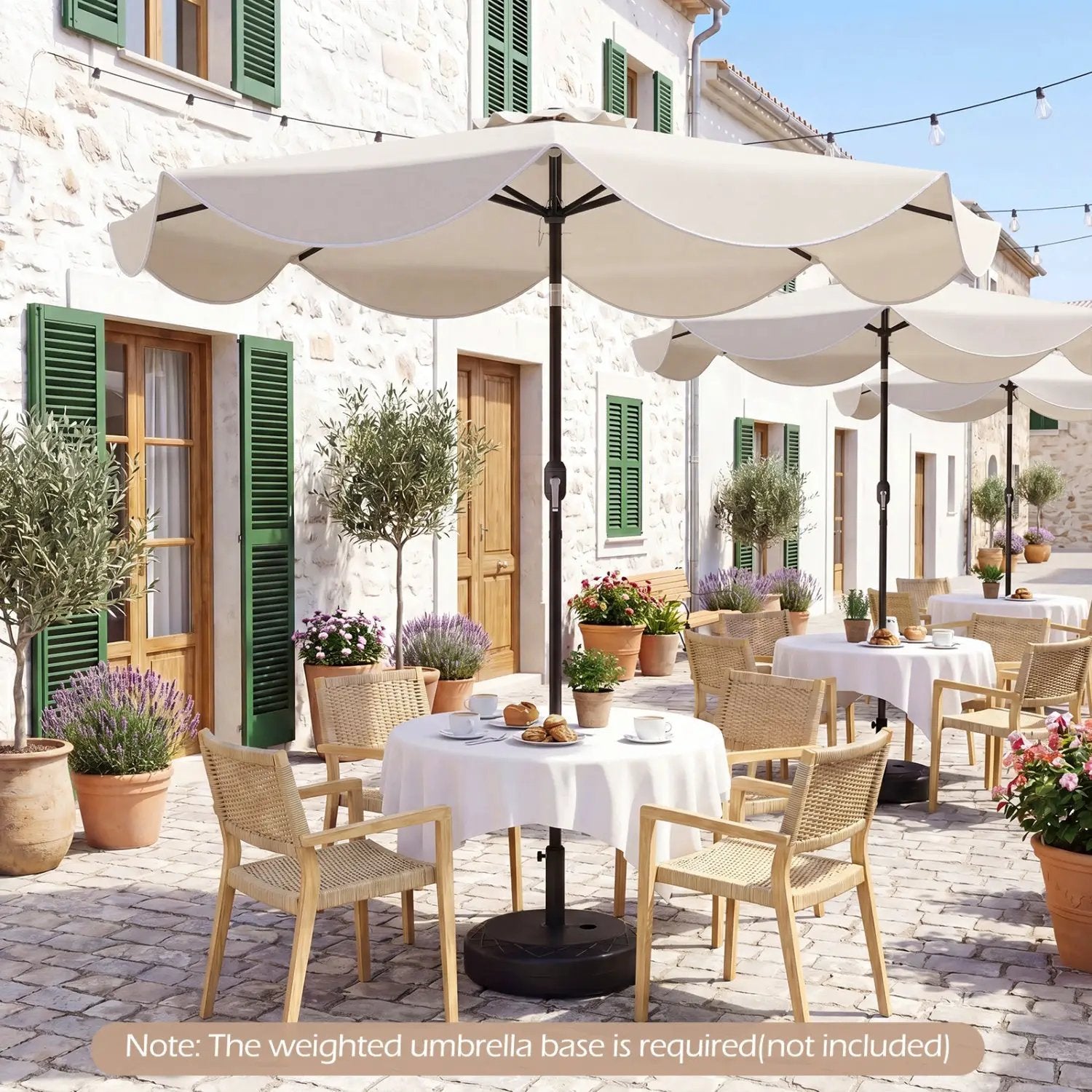 9 FT Scalloped Solar Patio Umbrella Market Table Umbrella with 24 LED Lights by DirectDeals