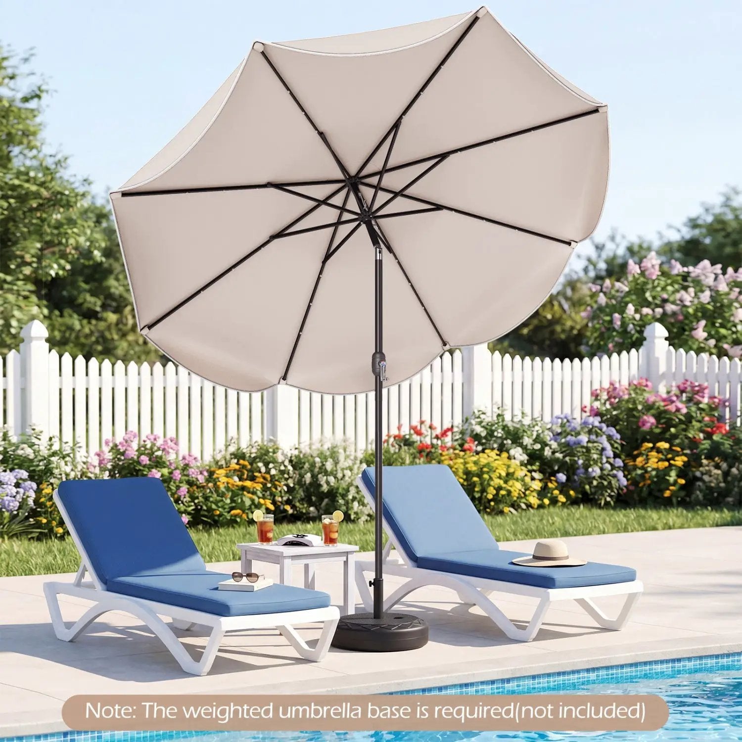 9 FT Scalloped Solar Patio Umbrella Market Table Umbrella with 24 LED Lights by DirectDeals