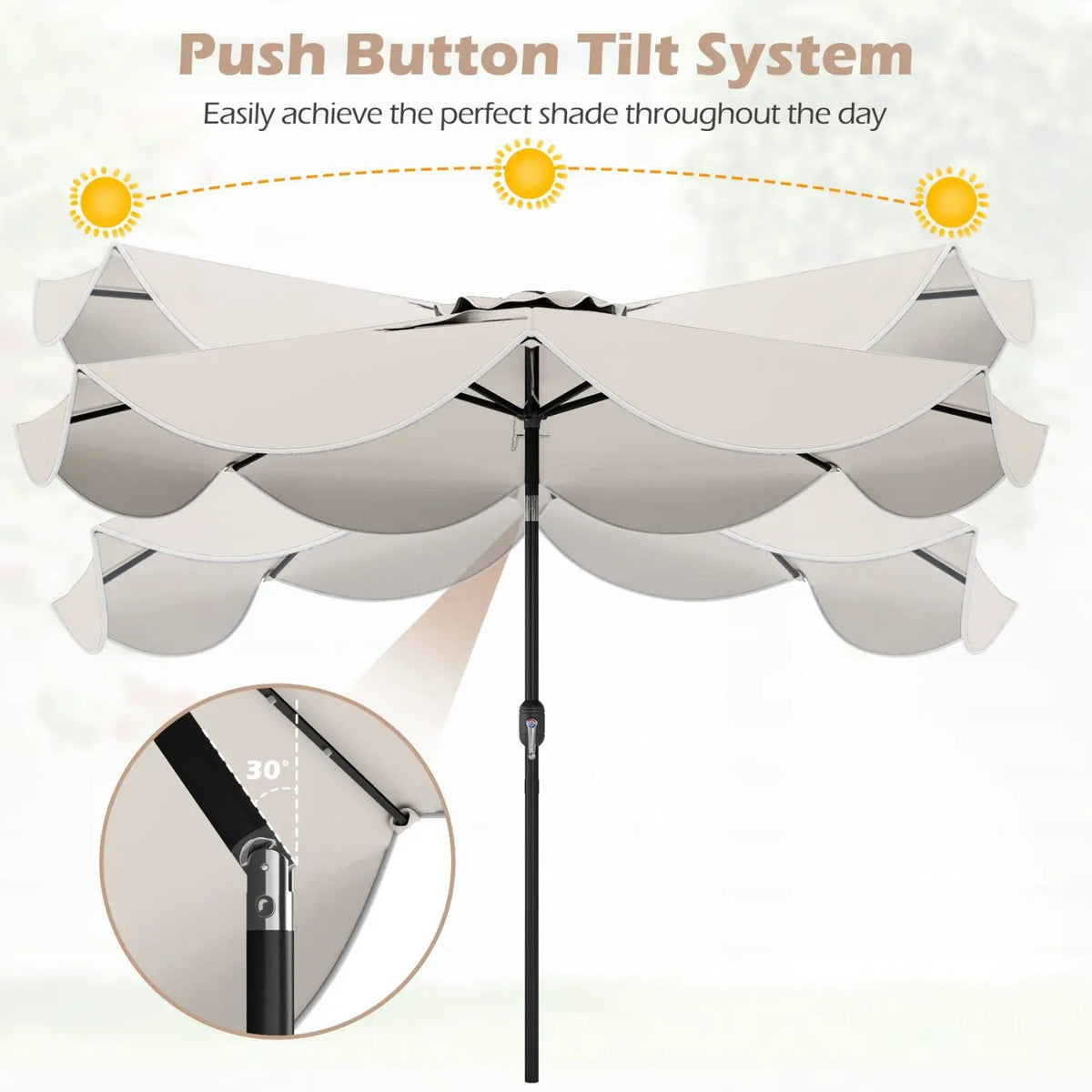 9 FT Scalloped Solar Patio Umbrella Market Table Umbrella with 24 LED Lights by DirectDeals