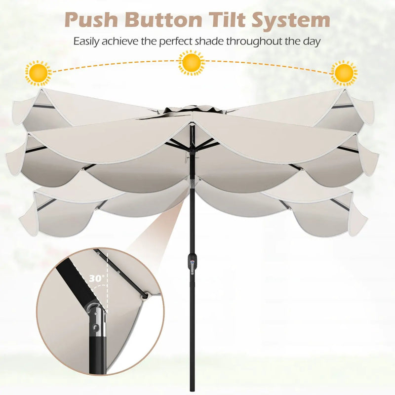 9 FT Scalloped Solar Patio Umbrella Market Table Umbrella with 24 LED Lights by DirectDeals