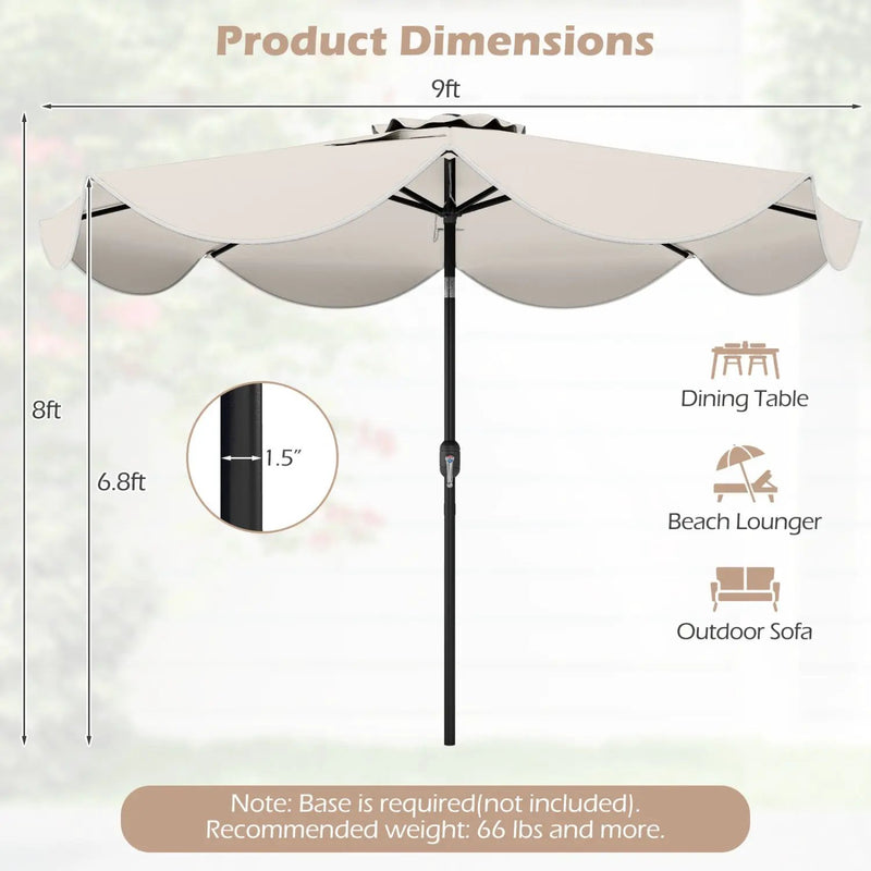 9 FT Scalloped Solar Patio Umbrella Market Table Umbrella with 24 LED Lights by DirectDeals