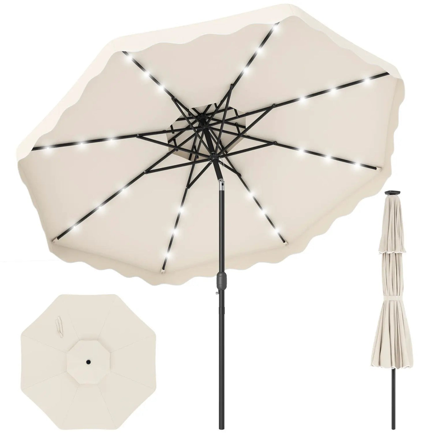 9 FT Solar LED Patio Umbrella Push-Button Tilt and Crank 24 LED Lights and 8 Ribs by DirectDeals