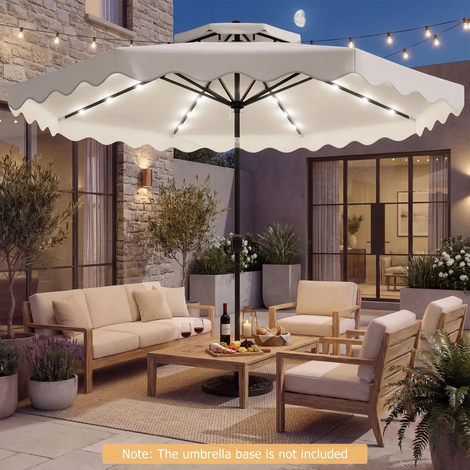 9 FT Solar LED Patio Umbrella Push-Button Tilt and Crank 24 LED Lights and 8 Ribs by DirectDeals