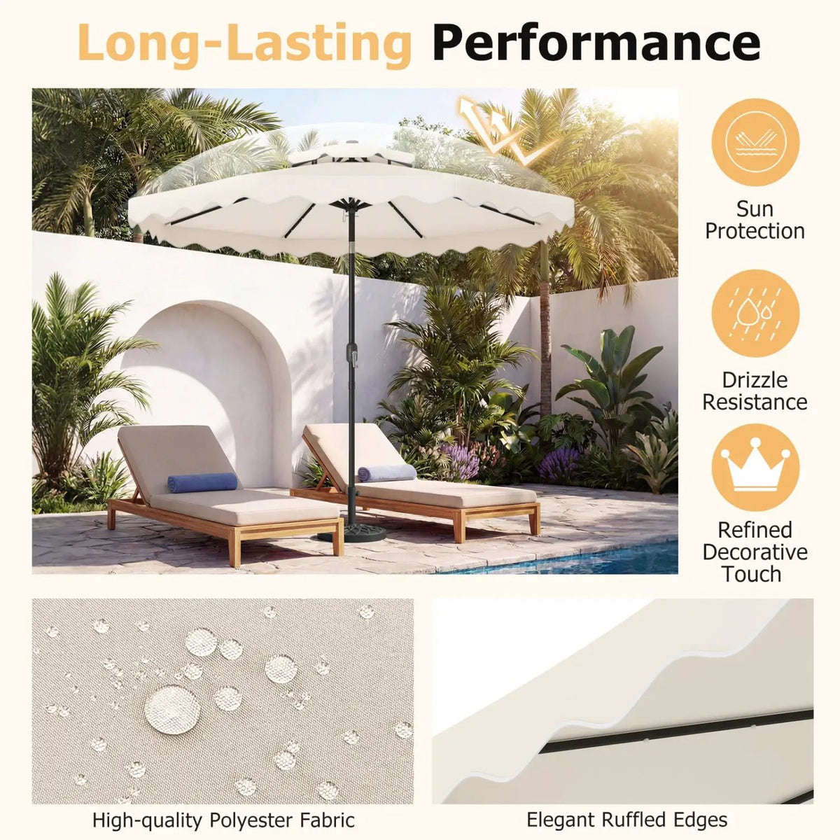 9 FT Solar LED Patio Umbrella Push-Button Tilt and Crank 24 LED Lights and 8 Ribs by DirectDeals