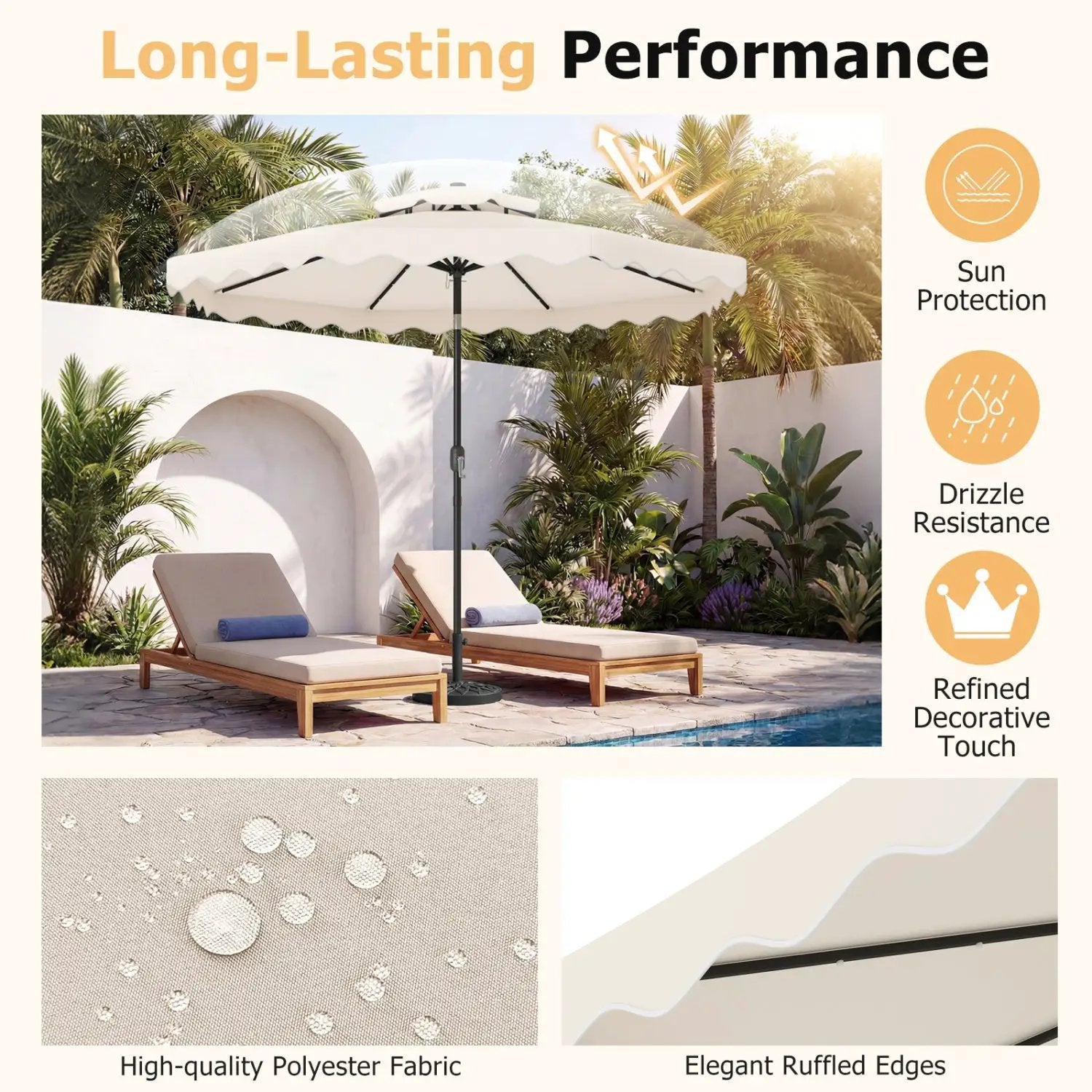 9 FT Solar LED Patio Umbrella Push-Button Tilt and Crank 24 LED Lights and 8 Ribs by DirectDeals