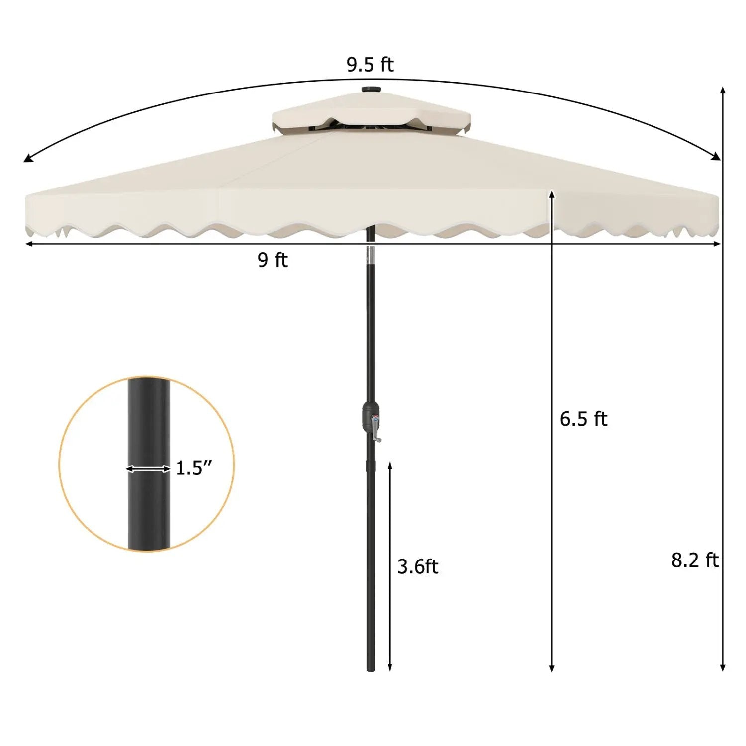 9 FT Solar LED Patio Umbrella Push-Button Tilt and Crank 24 LED Lights and 8 Ribs by DirectDeals