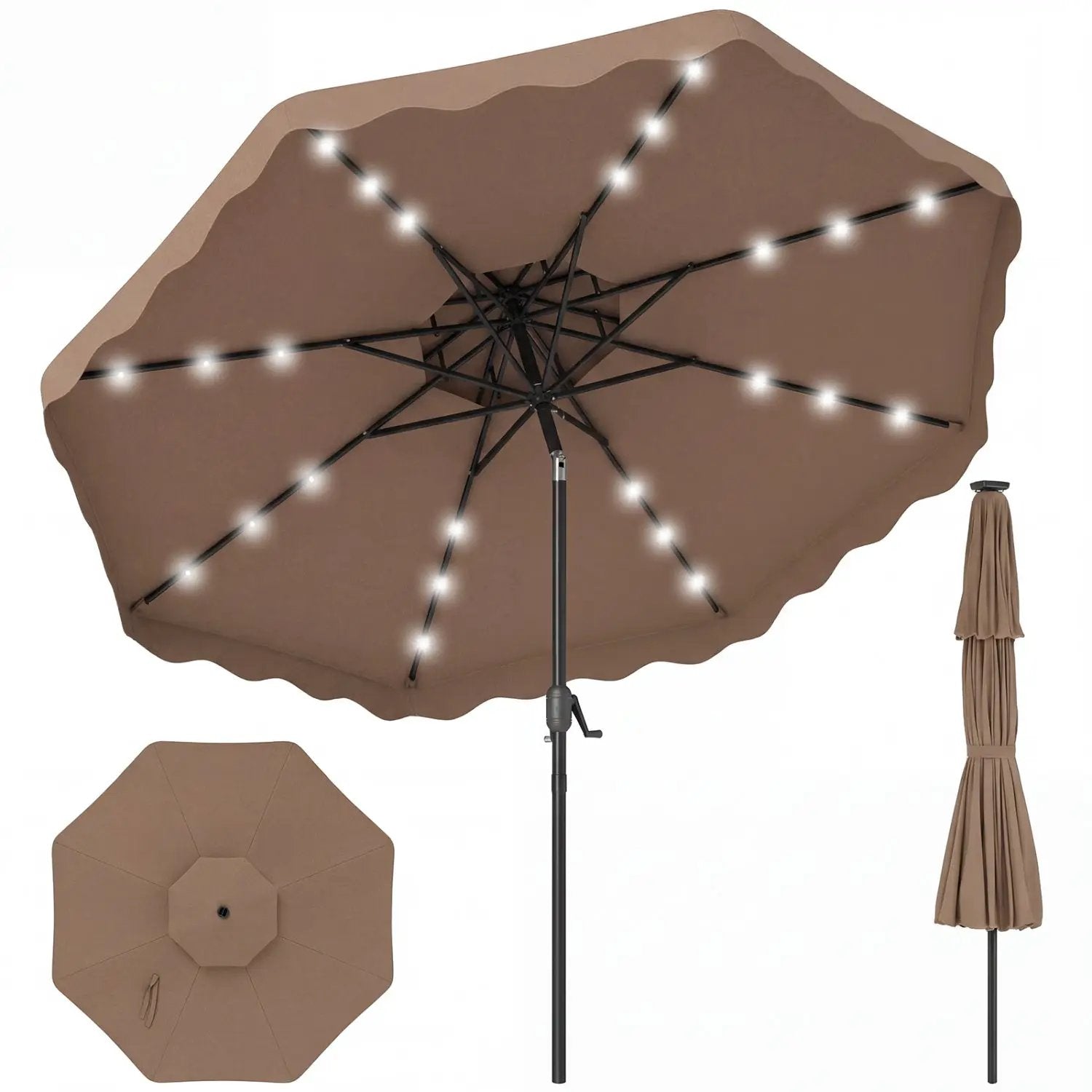 9 FT Solar LED Patio Umbrella Push-Button Tilt and Crank 24 LED Lights and 8 Ribs by DirectDeals