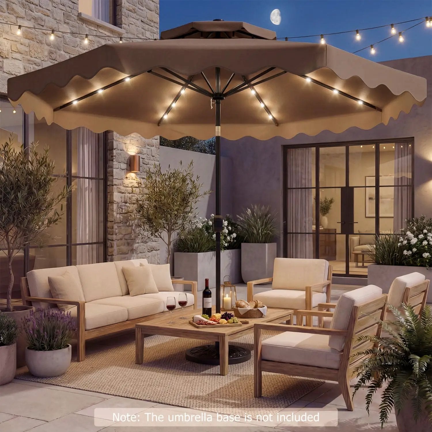 9 FT Solar LED Patio Umbrella Push-Button Tilt and Crank 24 LED Lights and 8 Ribs by DirectDeals