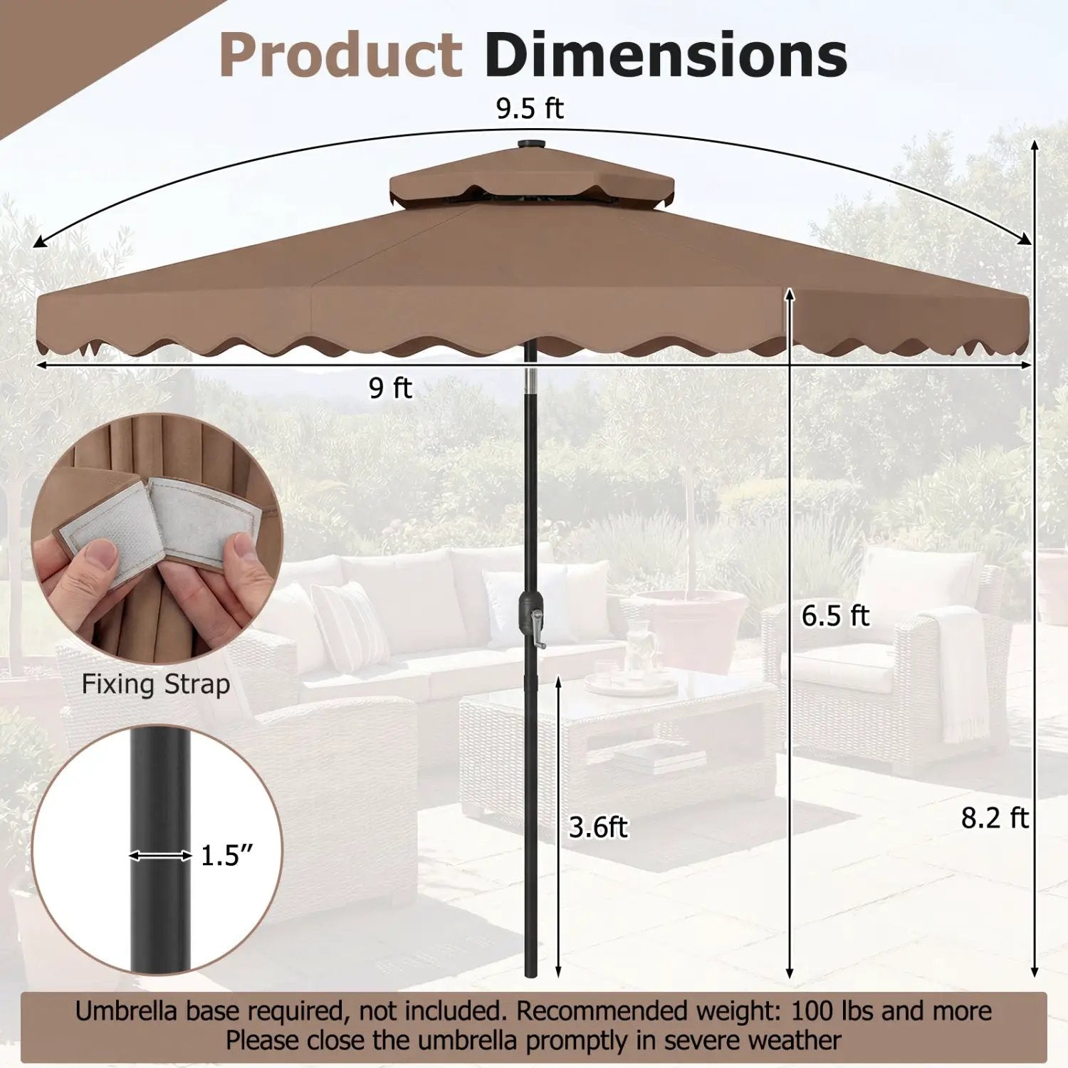 9 FT Solar LED Patio Umbrella Push-Button Tilt and Crank 24 LED Lights and 8 Ribs by DirectDeals