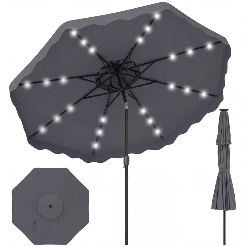 9 FT Solar LED Patio Umbrella Push-Button Tilt and Crank 24 LED Lights and 8 Ribs by DirectDeals