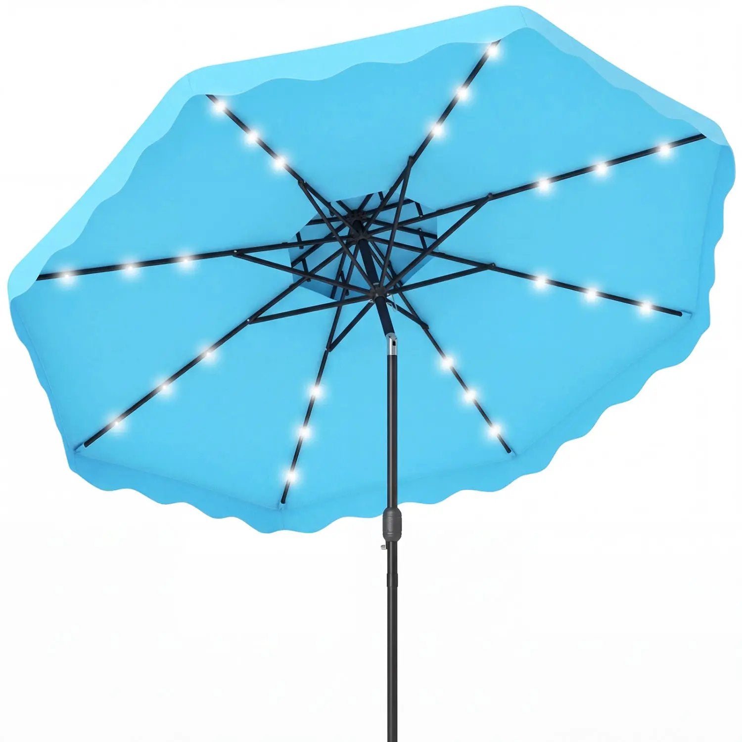 9 FT Solar LED Patio Umbrella Push-Button Tilt and Crank 24 LED Lights and 8 Ribs by DirectDeals