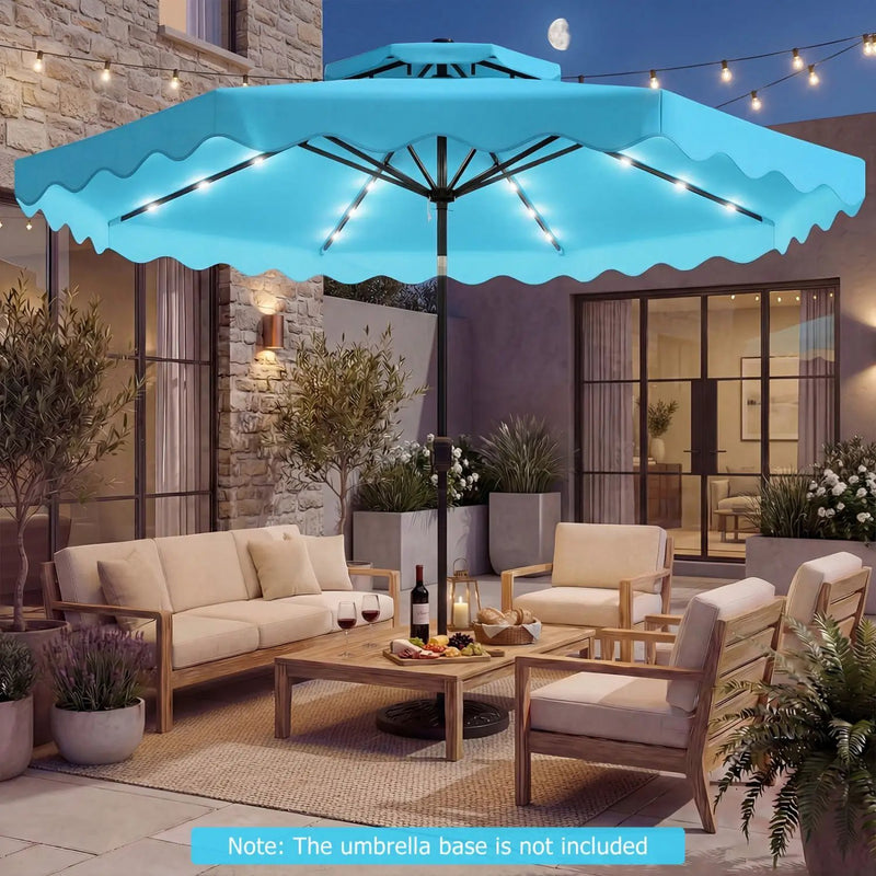 9 FT Solar LED Patio Umbrella Push-Button Tilt and Crank 24 LED Lights and 8 Ribs by DirectDeals