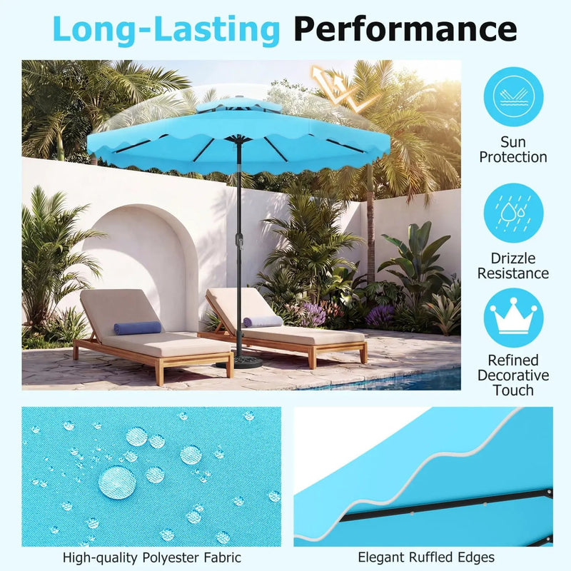 9 FT Solar LED Patio Umbrella Push-Button Tilt and Crank 24 LED Lights and 8 Ribs by DirectDeals