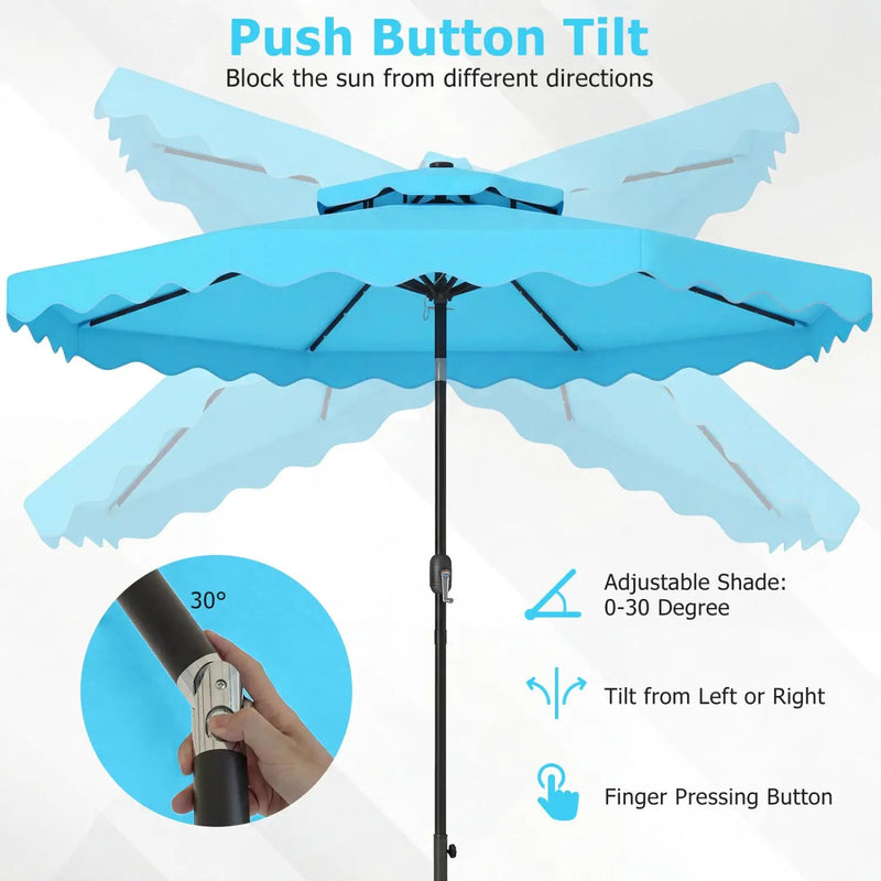 9 FT Solar LED Patio Umbrella Push-Button Tilt and Crank 24 LED Lights and 8 Ribs by DirectDeals