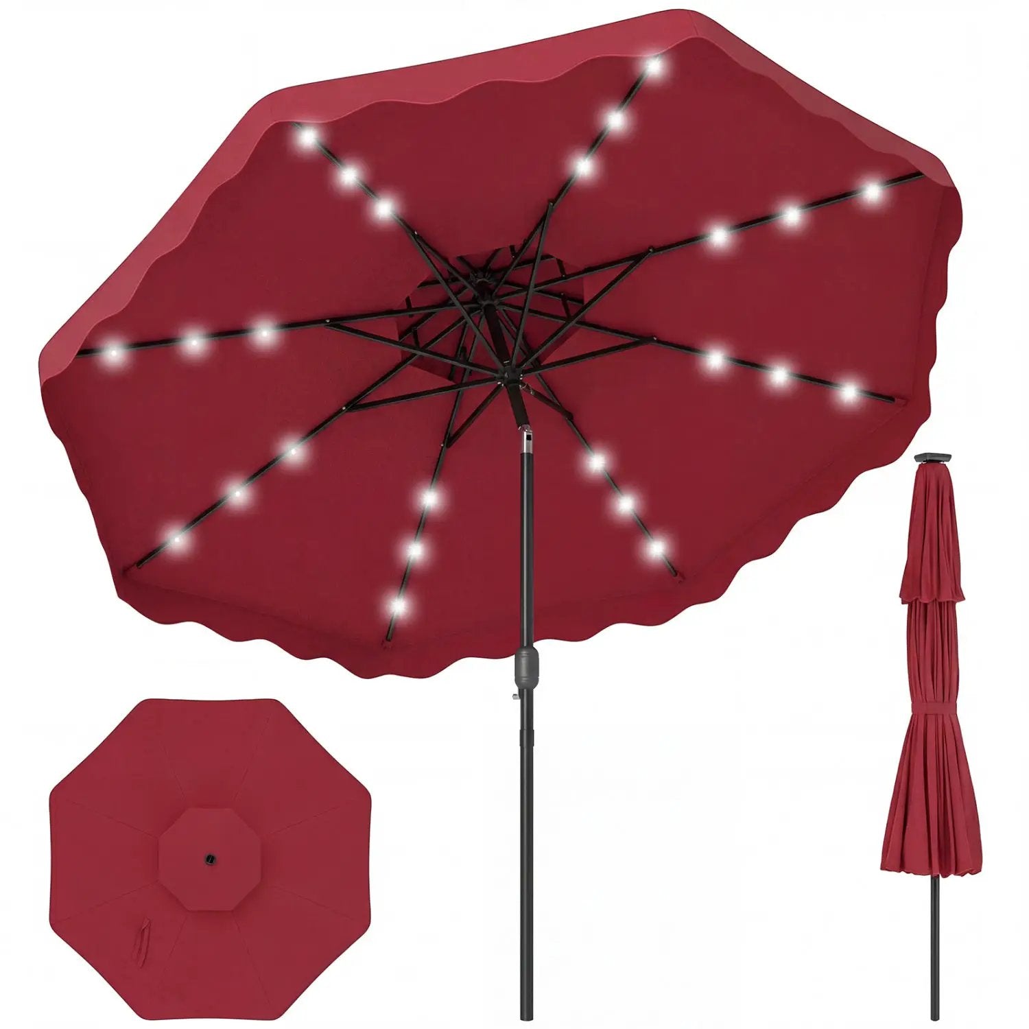 9 FT Solar LED Patio Umbrella Push-Button Tilt and Crank 24 LED Lights and 8 Ribs by DirectDeals