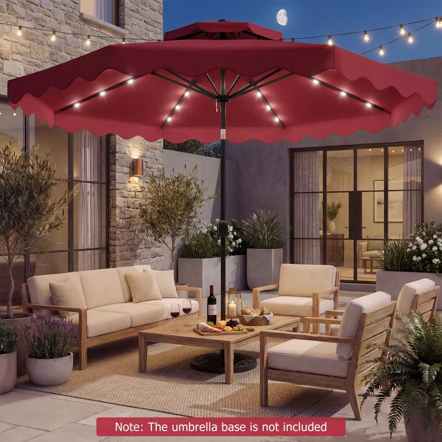 9 FT Solar LED Patio Umbrella Push-Button Tilt and Crank 24 LED Lights and 8 Ribs by DirectDeals