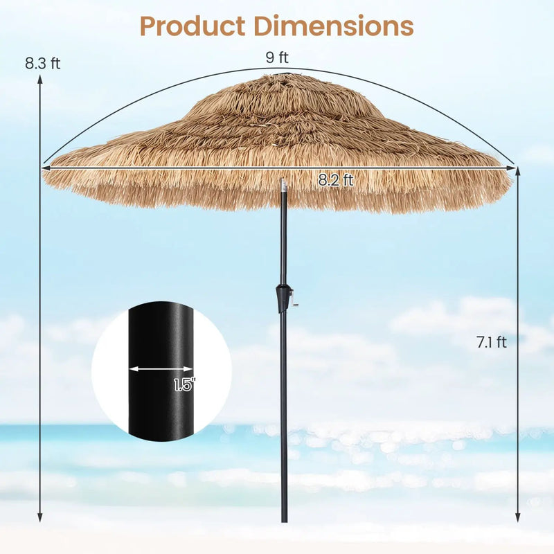 Thatched Tiki Umbrella 9 FT with Solar LED Lights by DirectDeals