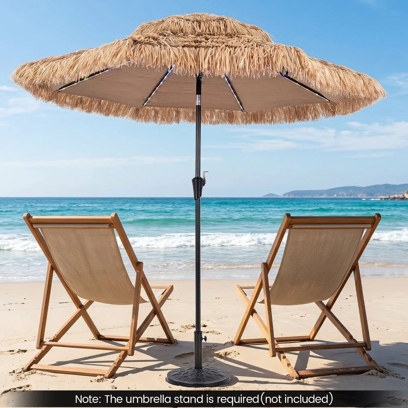 Thatched Tiki Umbrella 9 FT with Solar LED Lights by DirectDeals