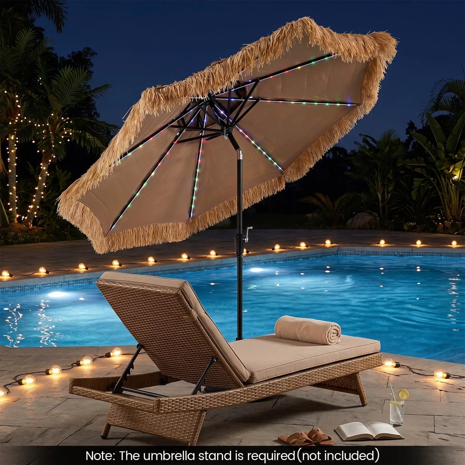 Thatched Tiki Umbrella 9 FT with Solar LED Lights by DirectDeals