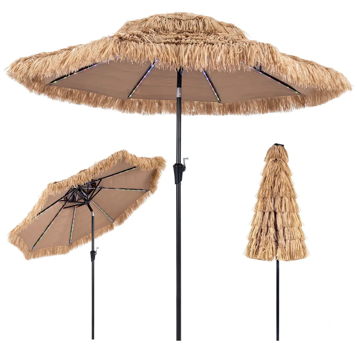 Thatched Tiki Umbrella 9 FT with Solar LED Lights by DirectDeals