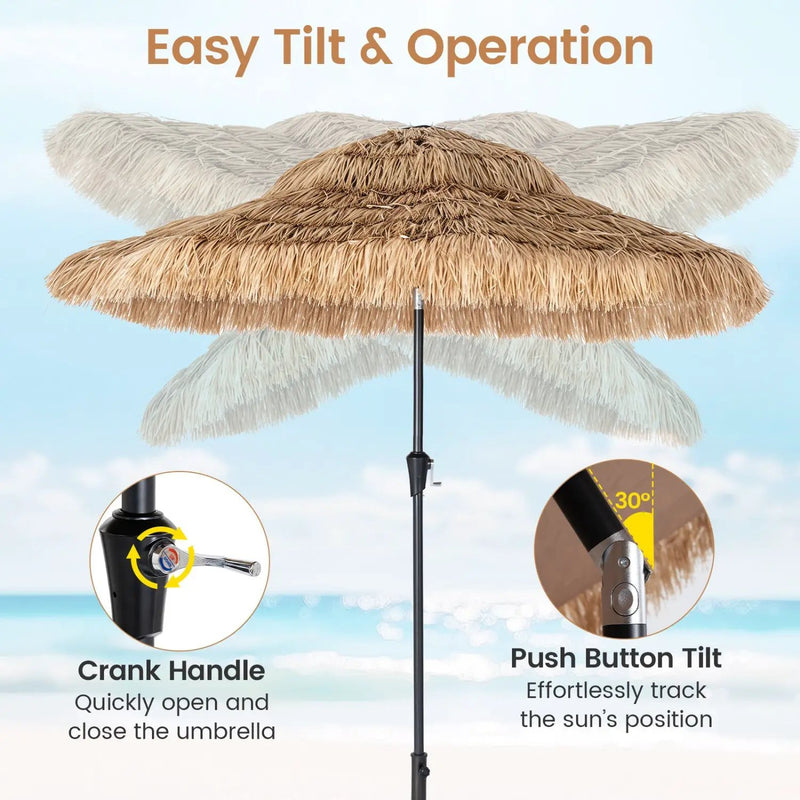 Thatched Tiki Umbrella 9 FT with Solar LED Lights by DirectDeals