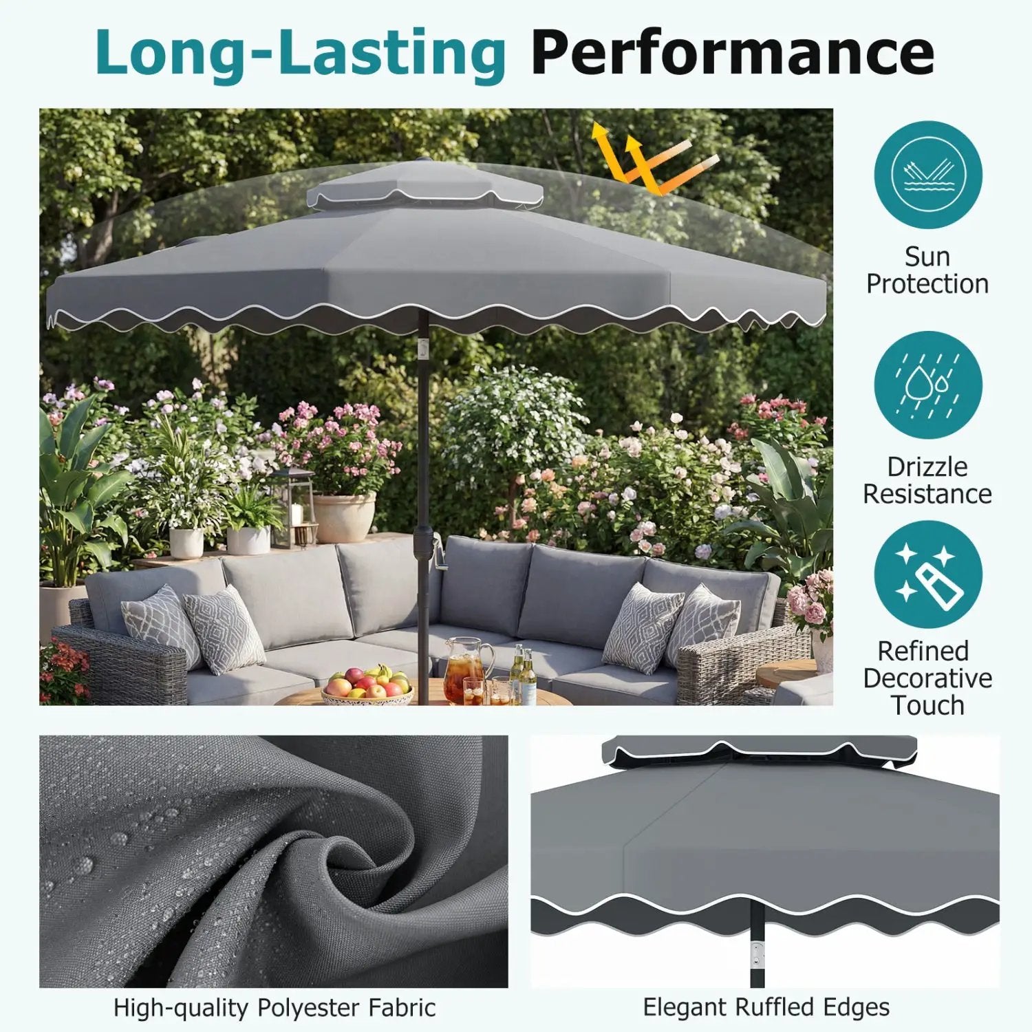 9 Feet Patio Umbrella with Push Button Tilt and Crank by DirectDeals