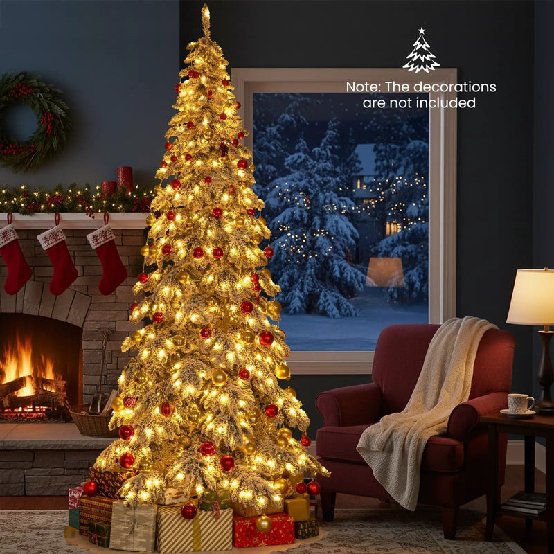 9 Feet Pre-Lit Artificial Xmas Tree Hinged Xmas Tree with Quick Power Connectors by DirectDeals