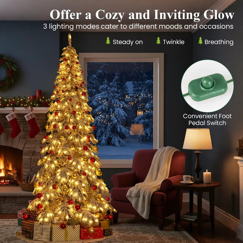 9 Feet Pre-Lit Artificial Xmas Tree Hinged Xmas Tree with Quick Power Connectors by DirectDeals