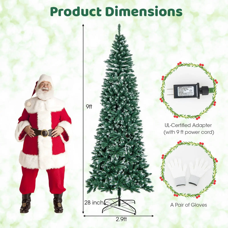 9 FT Pre-Lit Artificial Christmas Tree with 1298 Snowy Branch Tips by DirectDeals