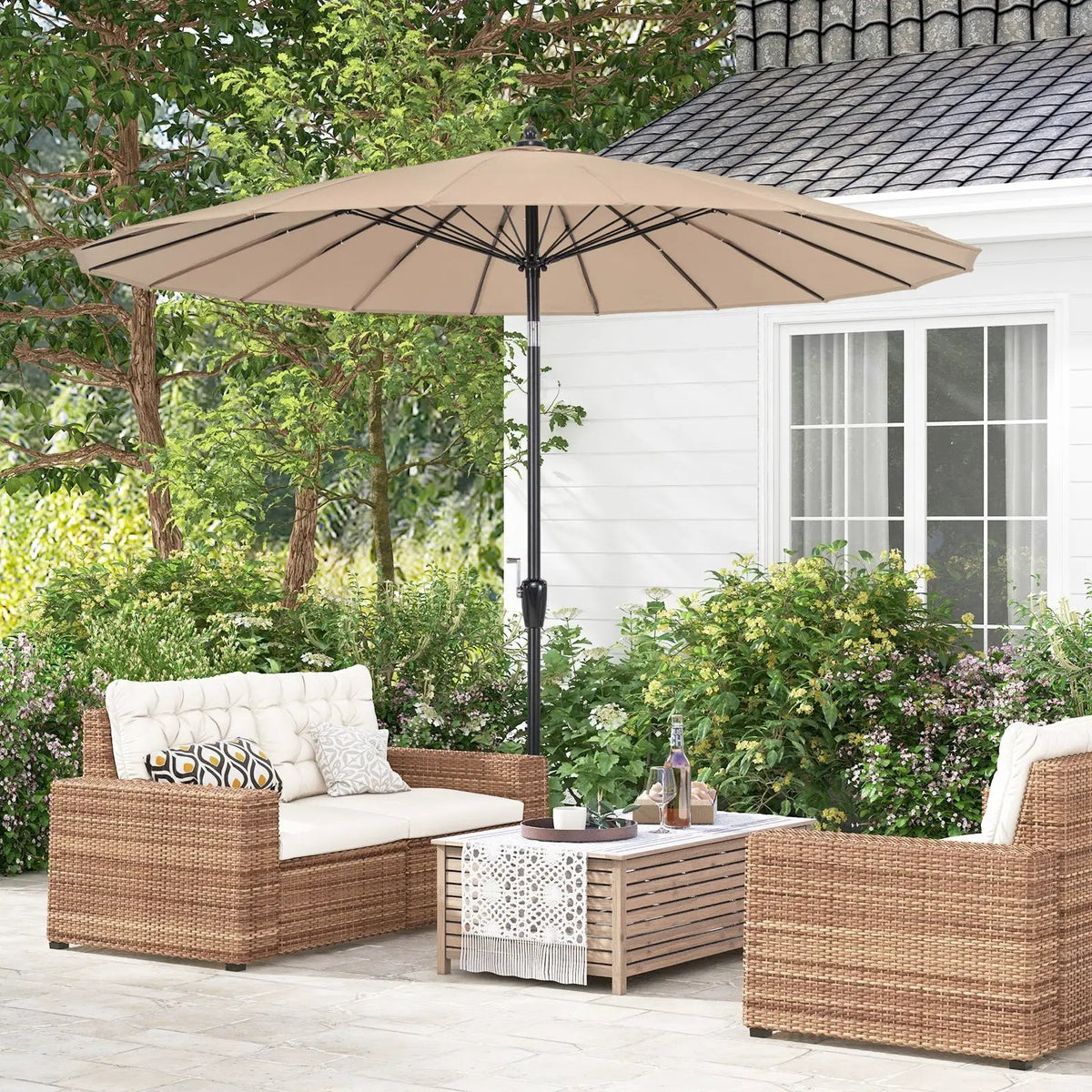 9 Feet Round Patio Umbrella with 18 Fiberglass Ribs by DirectDeals