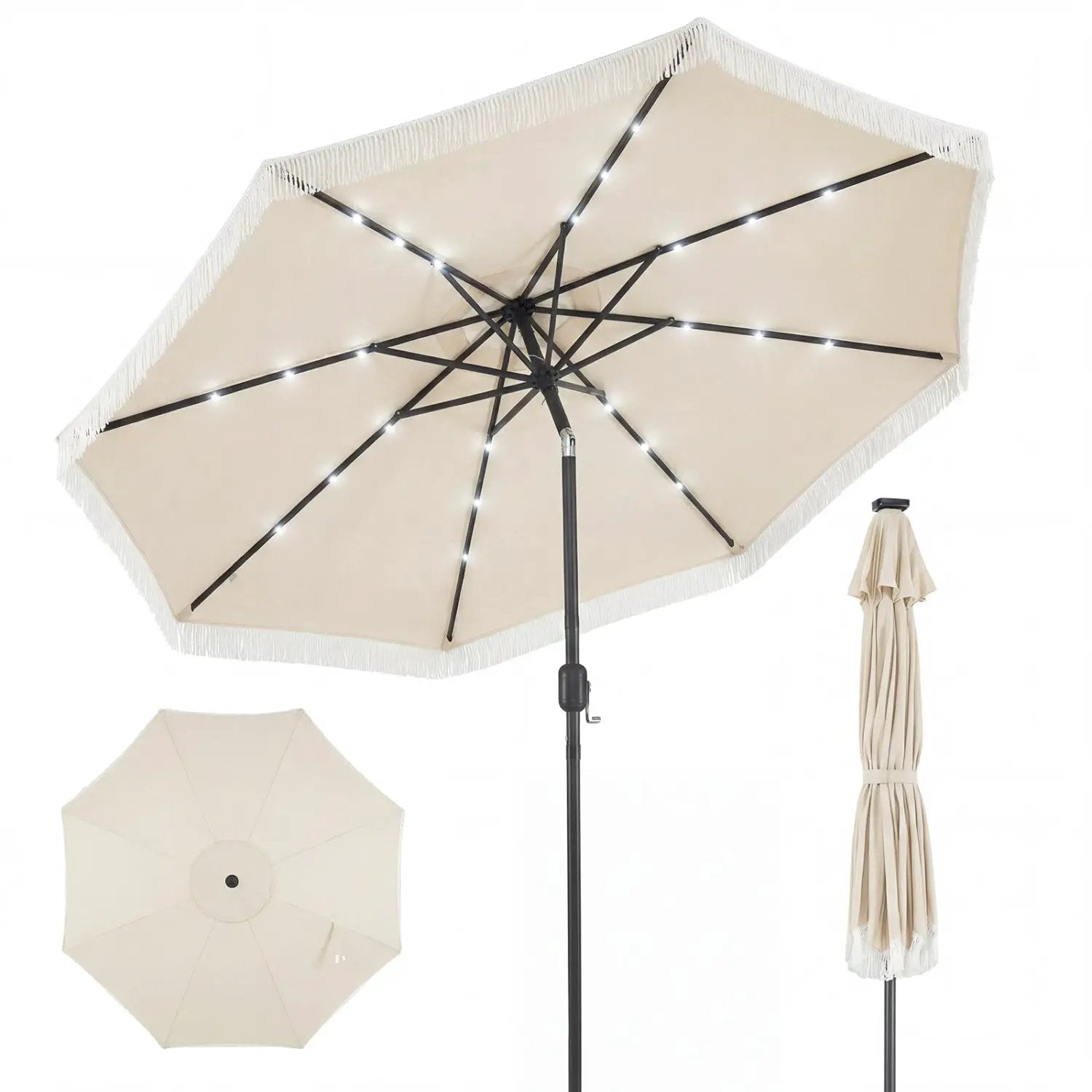 9 Feet Solar Patio Umbrella with 24 LED Lights for Yard by DirectDeals