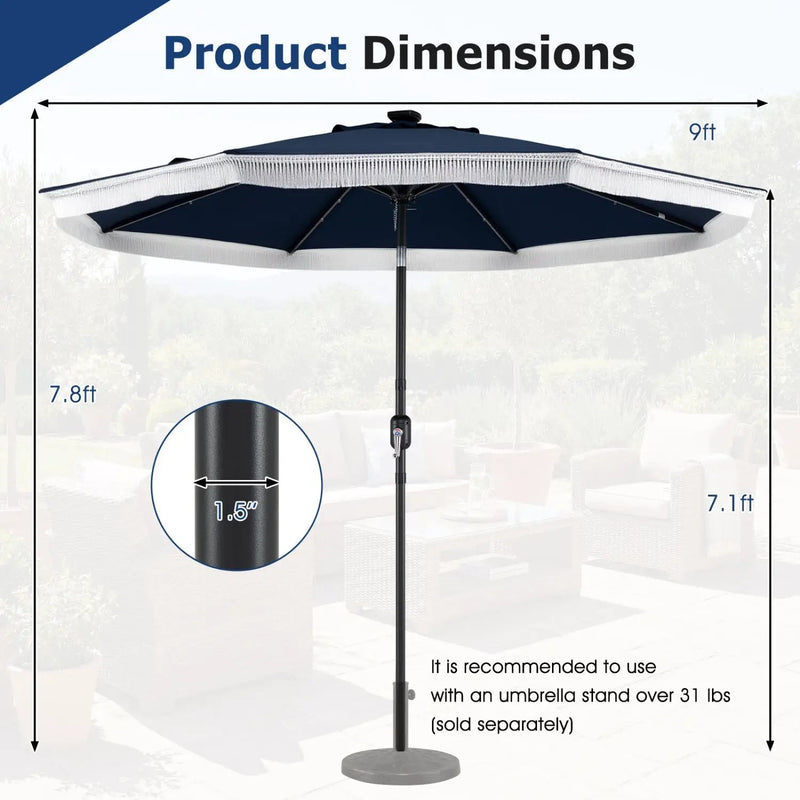 9 Feet Solar Patio Umbrella with 24 LED Lights for Yard by DirectDeals