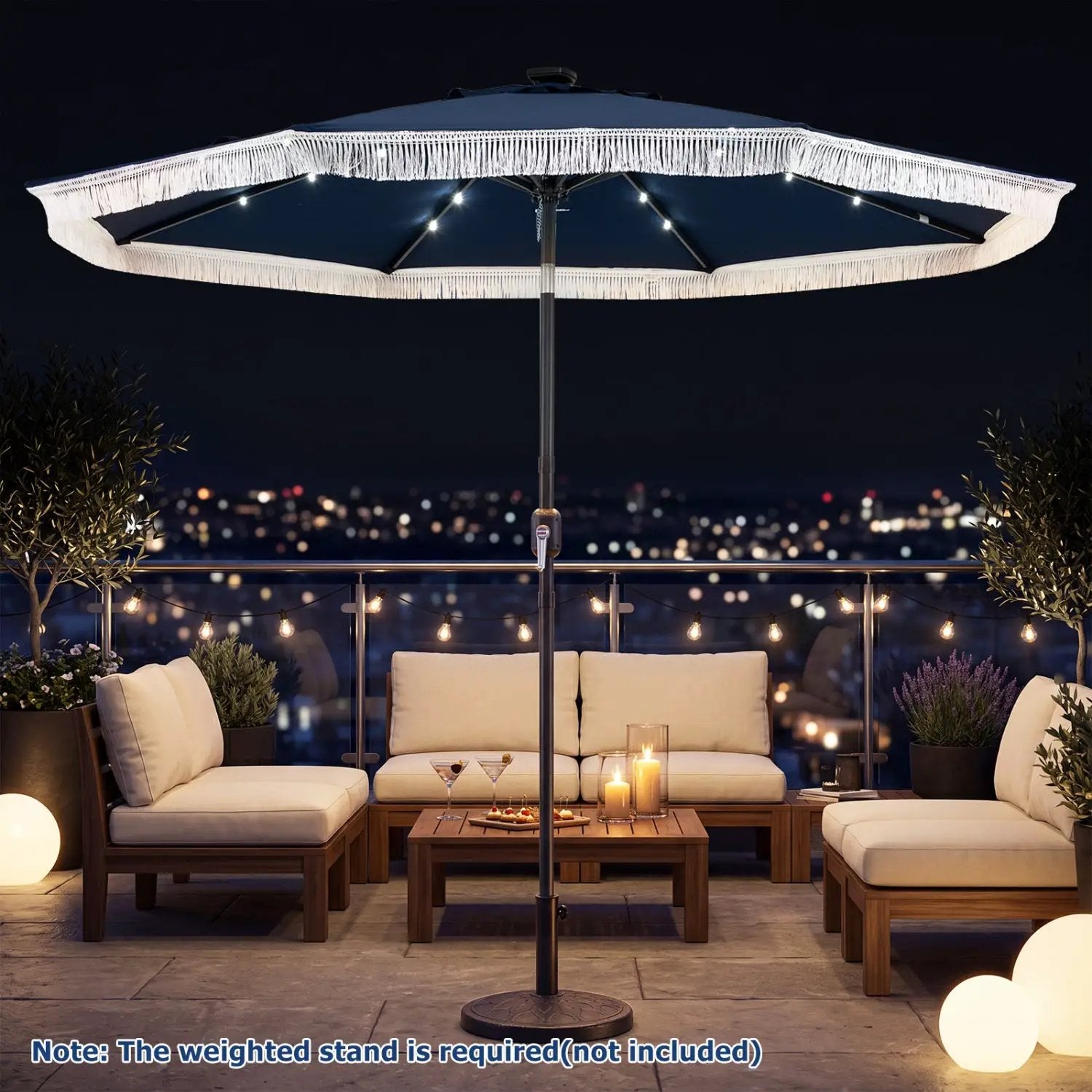 9 Feet Solar Patio Umbrella with 24 LED Lights for Yard by DirectDeals