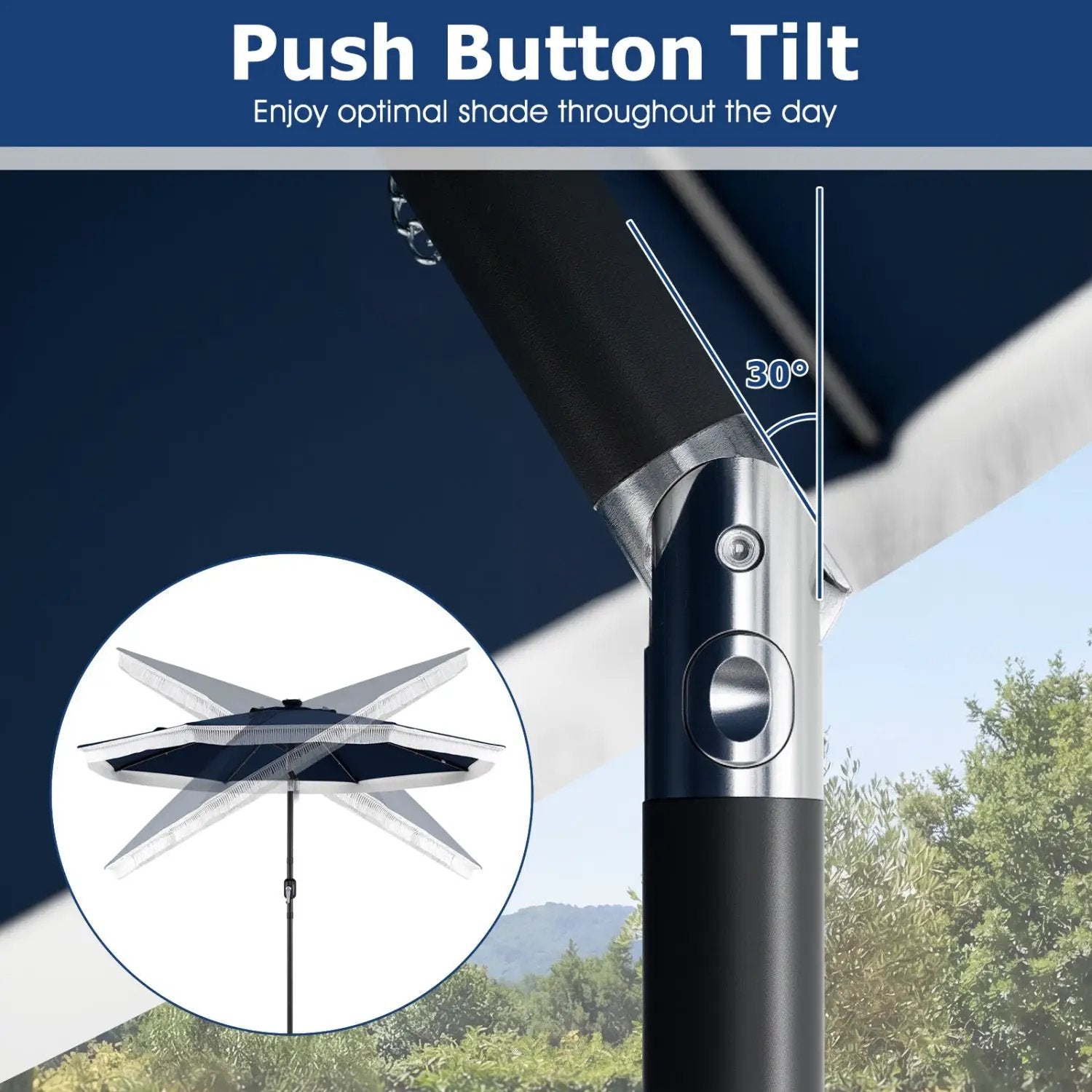 9 Feet Solar Patio Umbrella with 24 LED Lights for Yard by DirectDeals