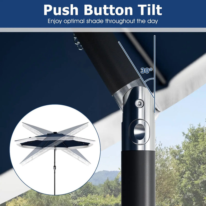 9 Feet Solar Patio Umbrella with 24 LED Lights for Yard by DirectDeals