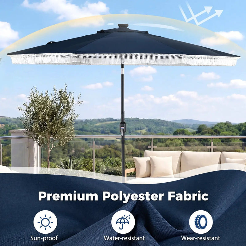 9 Feet Solar Patio Umbrella with 24 LED Lights for Yard by DirectDeals