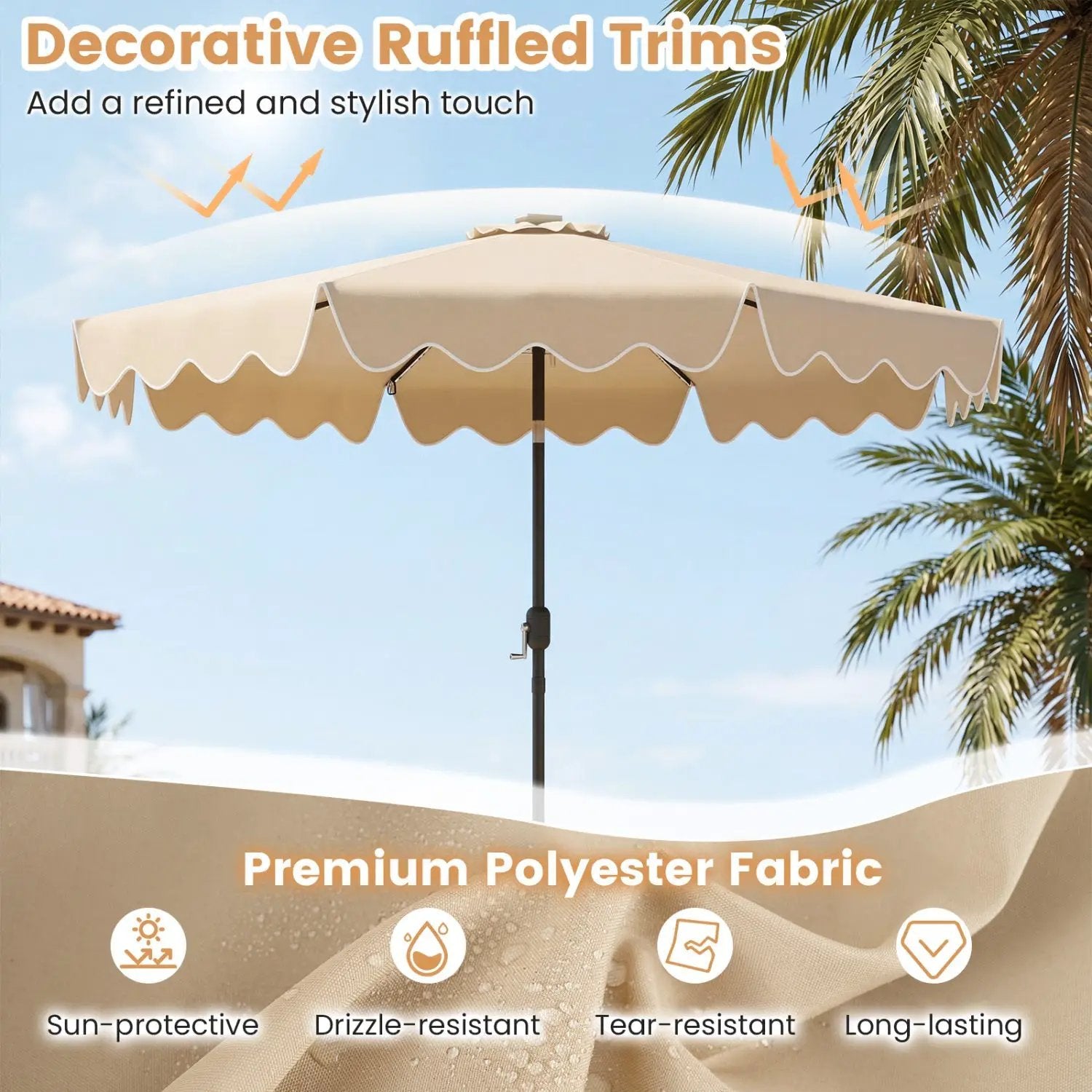9 Ft Solar Patio Umbrella with LED Lights by DirectDeals