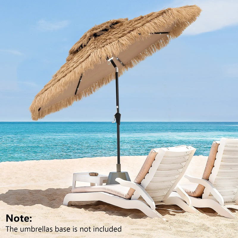 9 Feet Solar Powered Thatched Tiki Patio Umbrella with Led Lights. by DirectDeals