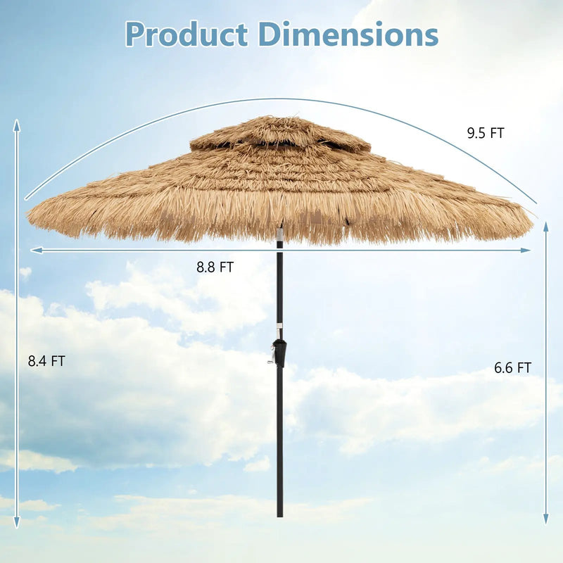 9 Feet Solar Powered Thatched Tiki Patio Umbrella with Led Lights. by DirectDeals
