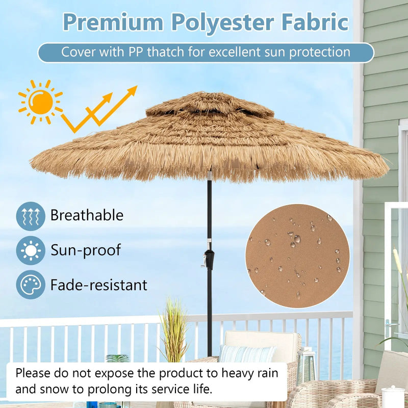 9 Feet Solar Powered Thatched Tiki Patio Umbrella with Led Lights. by DirectDeals